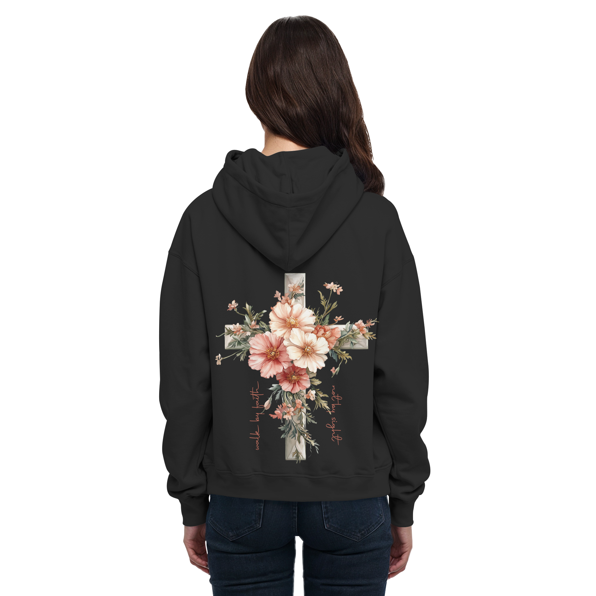 JESUS IS THE LIGHT CROSS FLOWERS - Basic Unisex Hoodie