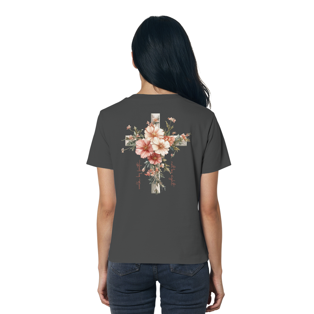 JESUS IS THE LIGHT CROSS FLOWERS - Frauen T-Shirt Bio Baumwolle