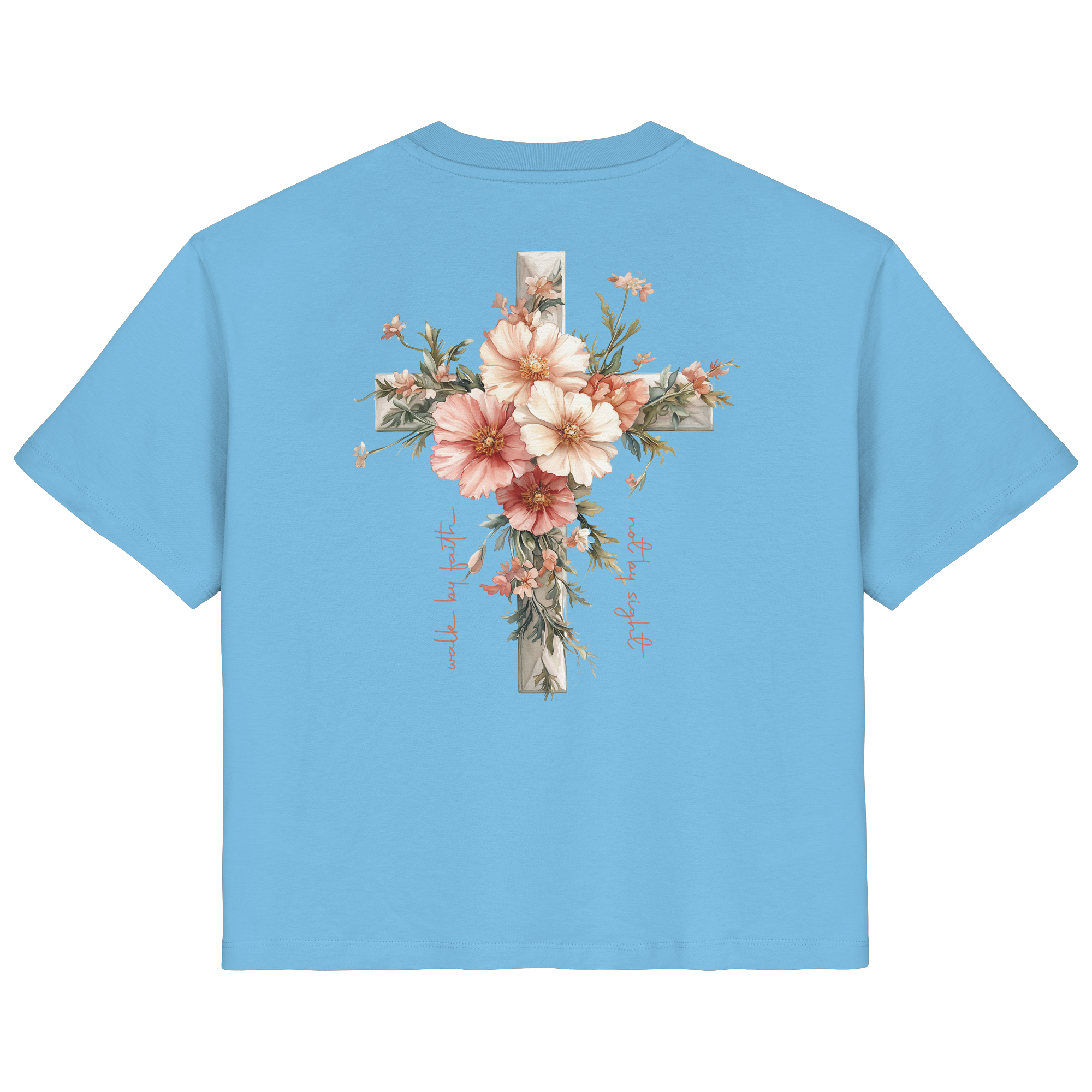 JESUS IS THE LIGHT CROSS FLOWERS - Frauen T-Shirt Bio Baumwolle