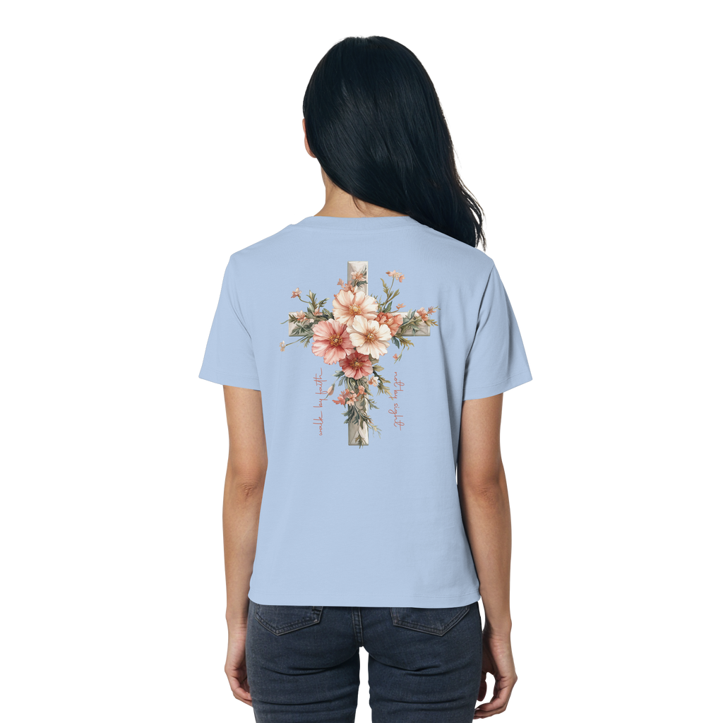 JESUS IS THE LIGHT CROSS FLOWERS - Frauen T-Shirt Bio Baumwolle