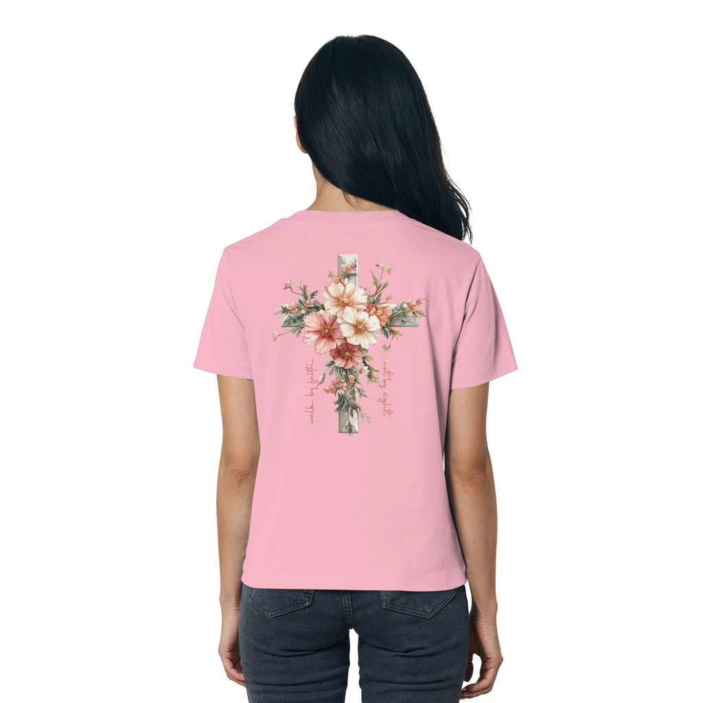 JESUS IS THE LIGHT CROSS FLOWERS - Frauen T-Shirt Bio Baumwolle