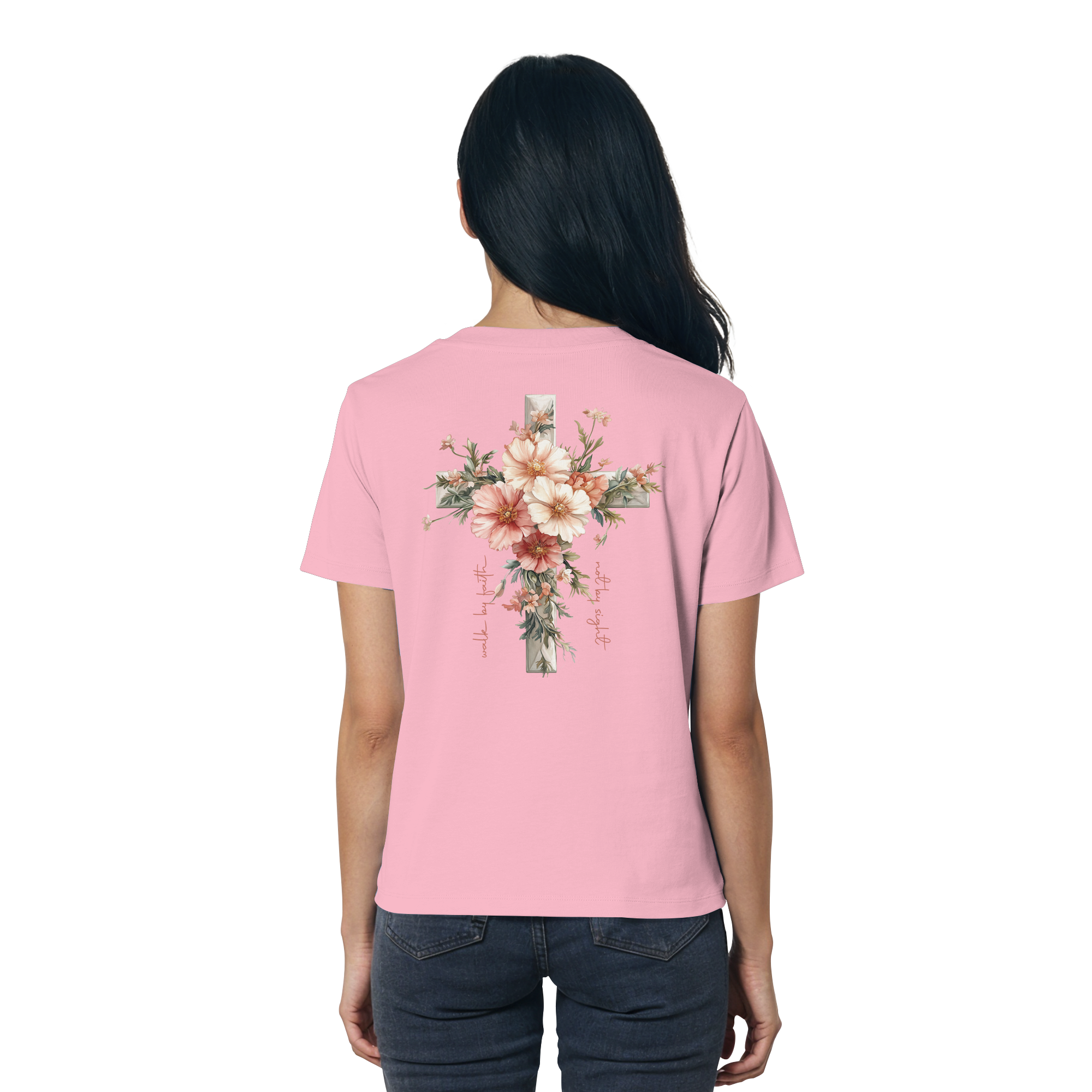 JESUS IS THE LIGHT CROSS FLOWERS - Frauen T-Shirt Bio Baumwolle