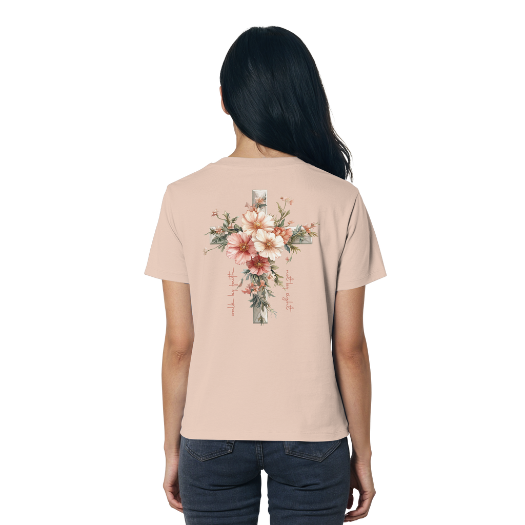 JESUS IS THE LIGHT CROSS FLOWERS - Frauen T-Shirt Bio Baumwolle