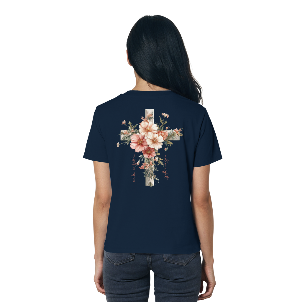 JESUS IS THE LIGHT CROSS FLOWERS - Frauen T-Shirt Bio Baumwolle