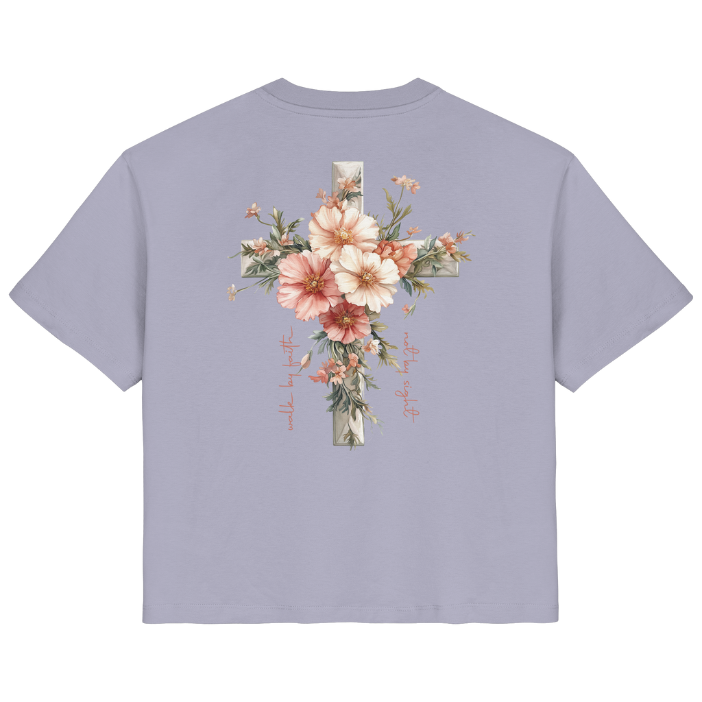 JESUS IS THE LIGHT CROSS FLOWERS - Frauen T-Shirt Bio Baumwolle