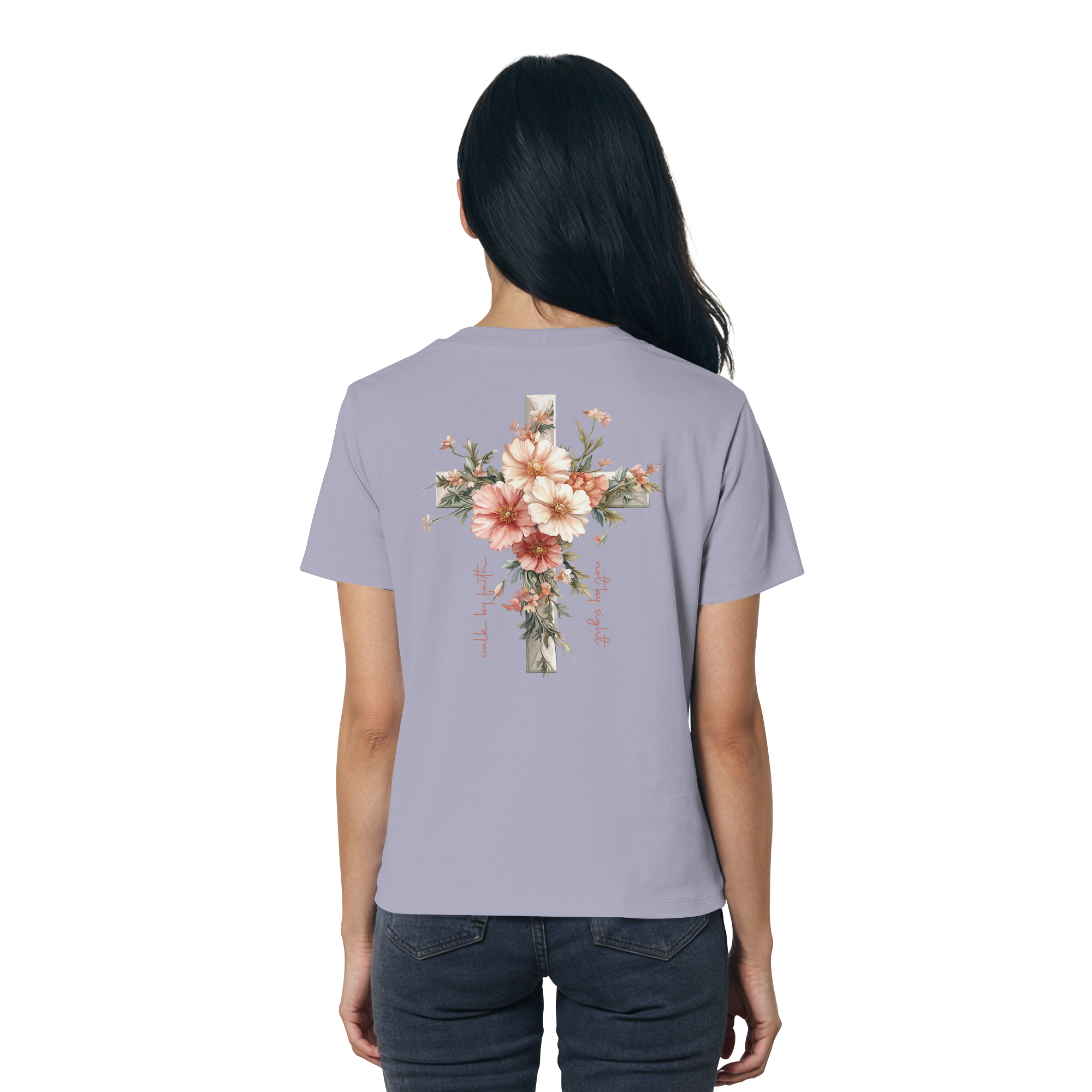 JESUS IS THE LIGHT CROSS FLOWERS - Frauen T-Shirt Bio Baumwolle