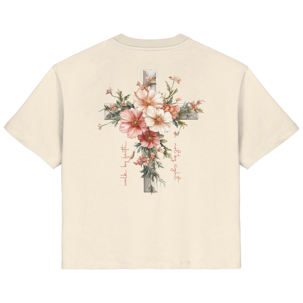 JESUS IS THE LIGHT CROSS FLOWERS - Frauen T-Shirt Bio Baumwolle