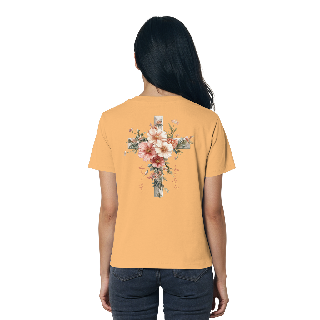 JESUS IS THE LIGHT CROSS FLOWERS - Frauen T-Shirt Bio Baumwolle