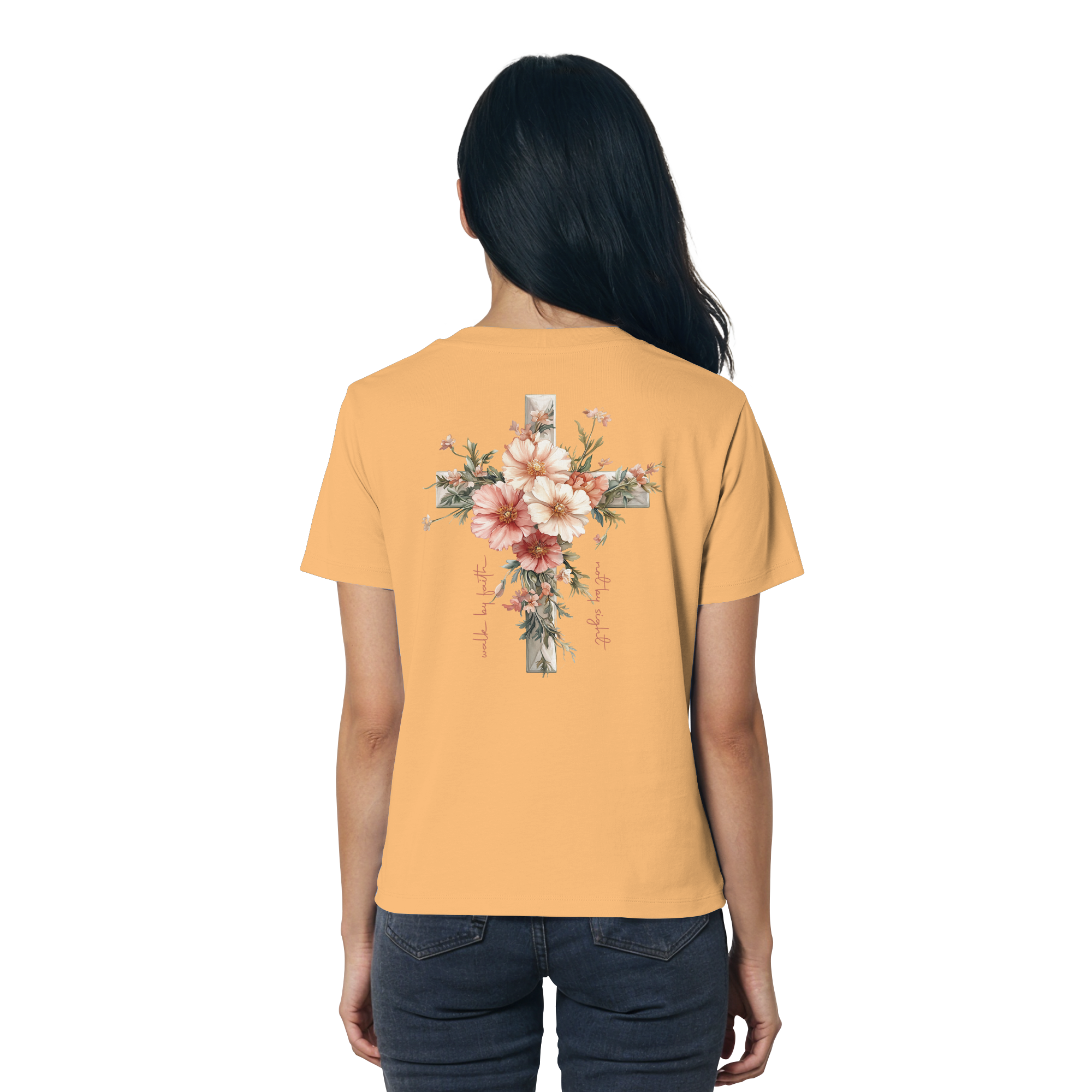 JESUS IS THE LIGHT CROSS FLOWERS - Frauen T-Shirt Bio Baumwolle