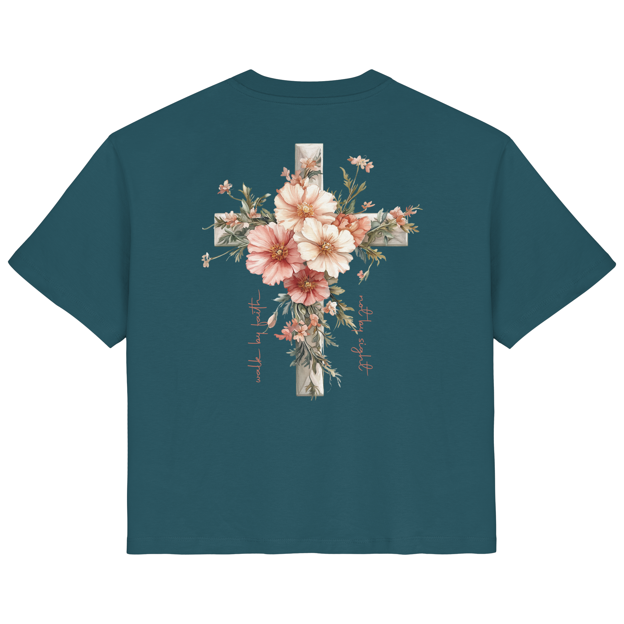 JESUS IS THE LIGHT CROSS FLOWERS - Frauen T-Shirt Bio Baumwolle