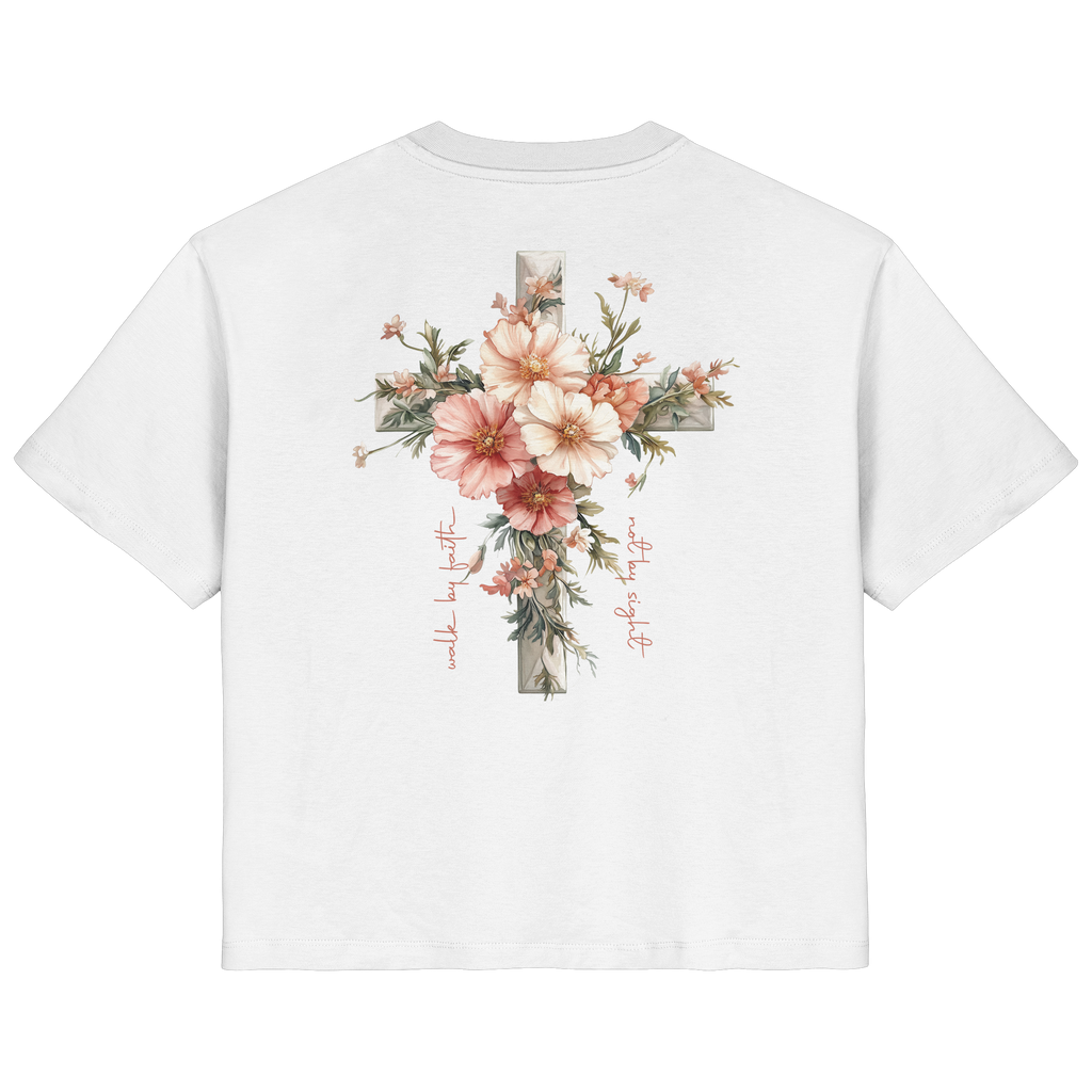 JESUS IS THE LIGHT CROSS FLOWERS - Frauen T-Shirt Bio Baumwolle
