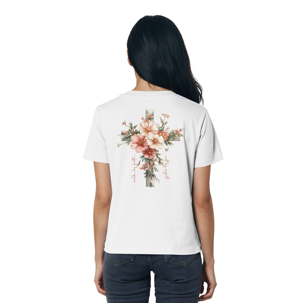 JESUS IS THE LIGHT CROSS FLOWERS - Frauen T-Shirt Bio Baumwolle