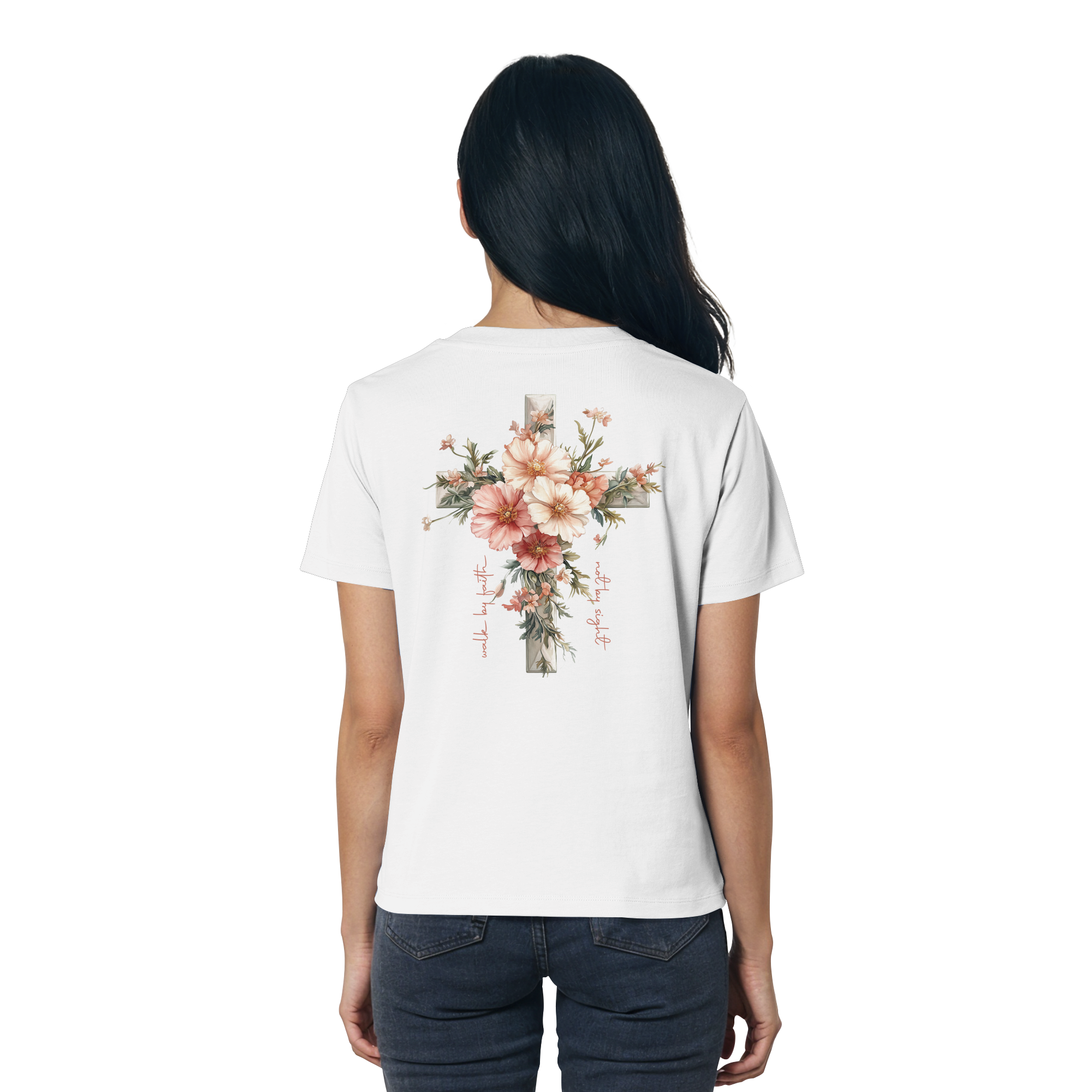 JESUS IS THE LIGHT CROSS FLOWERS - Frauen T-Shirt Bio Baumwolle
