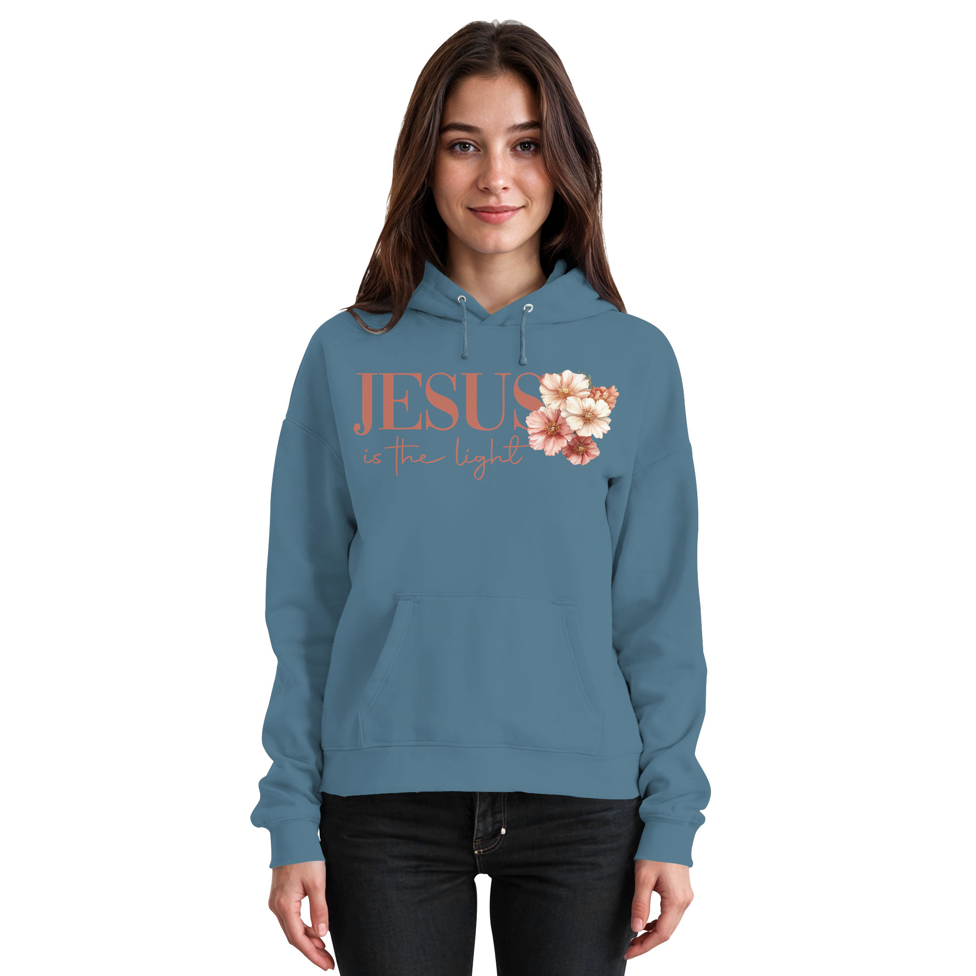 JESUS IS THE LIGHT CROSS FLOWERS - Basic Unisex Hoodie