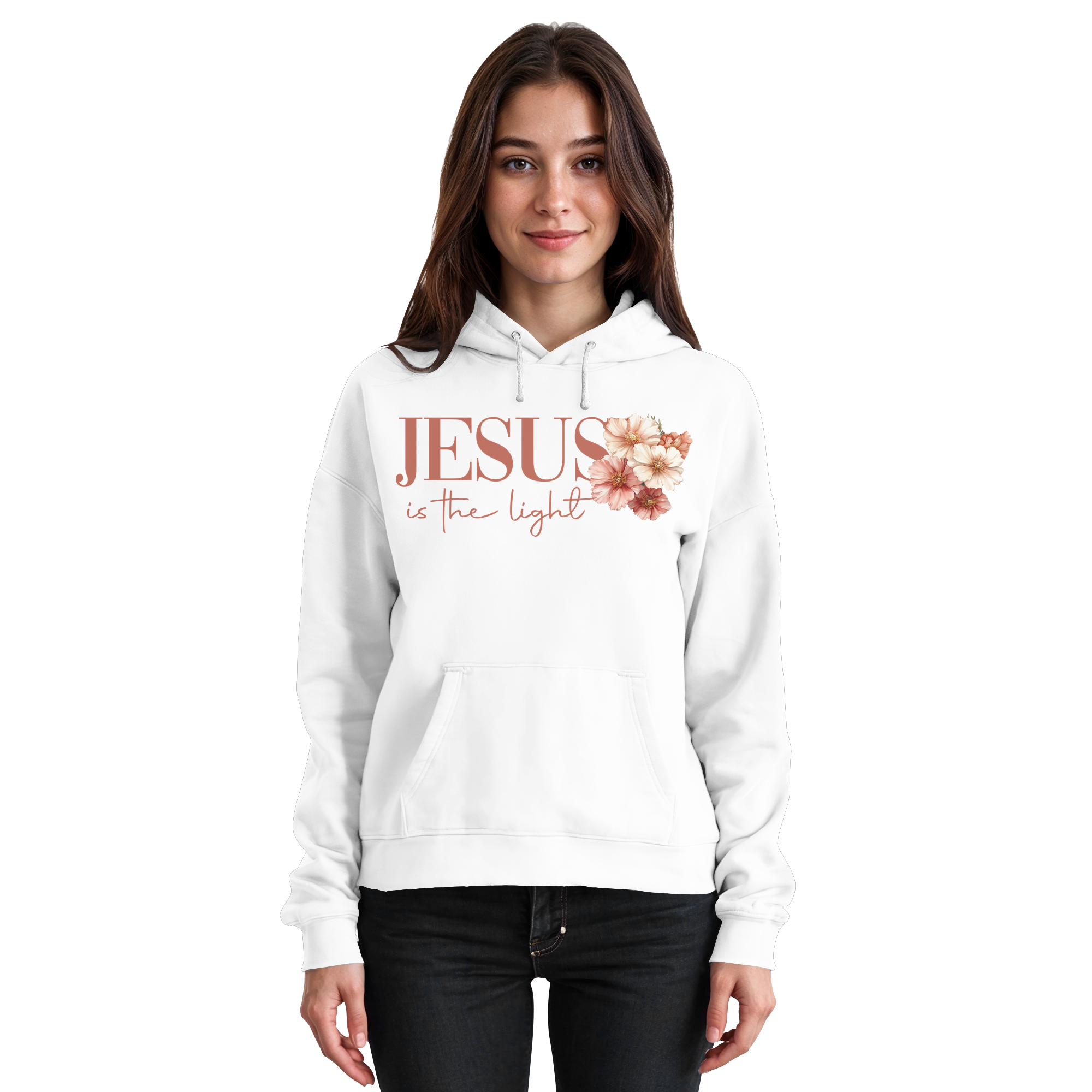 JESUS IS THE LIGHT CROSS FLOWERS - Basic Unisex Hoodie
