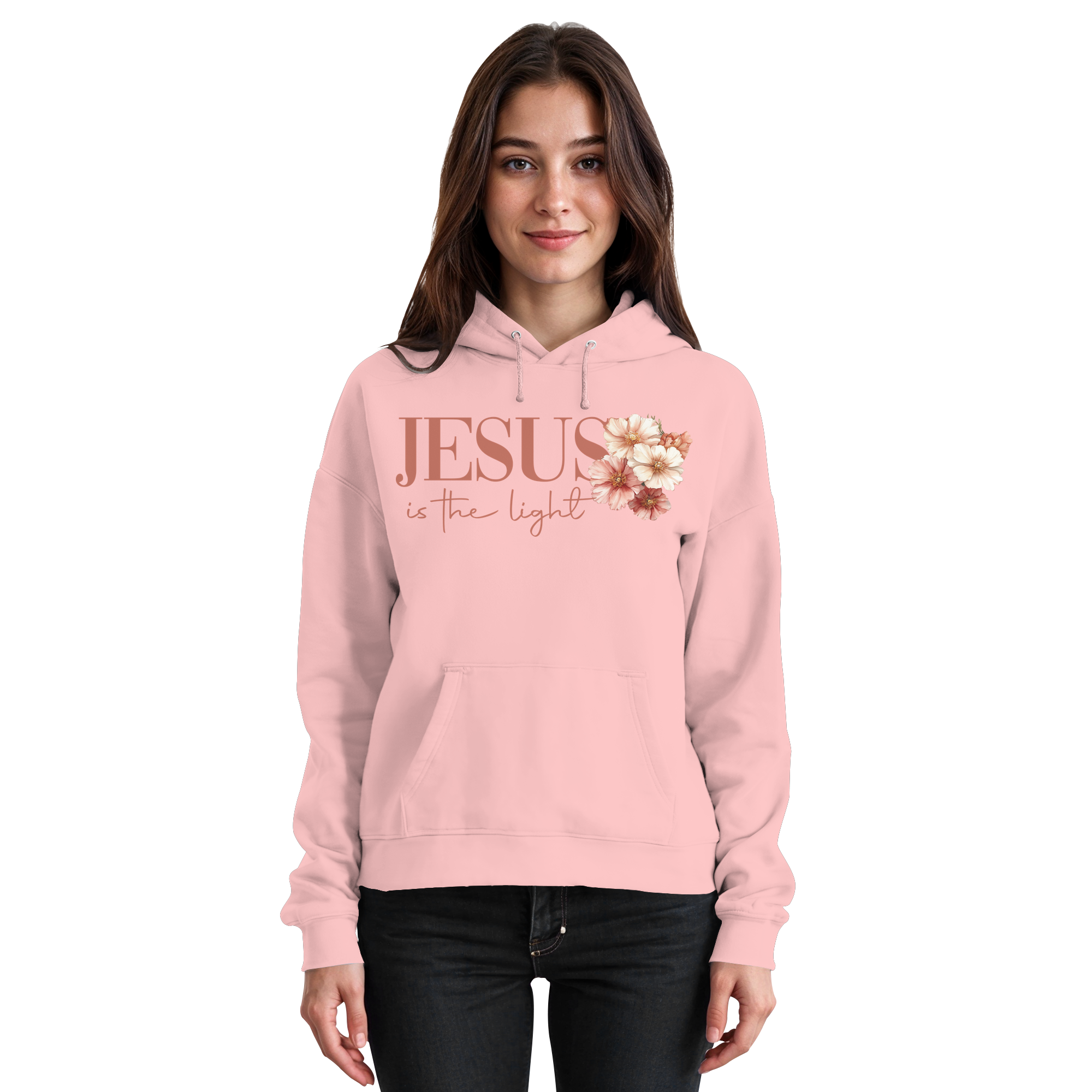 JESUS IS THE LIGHT CROSS FLOWERS - Basic Unisex Hoodie