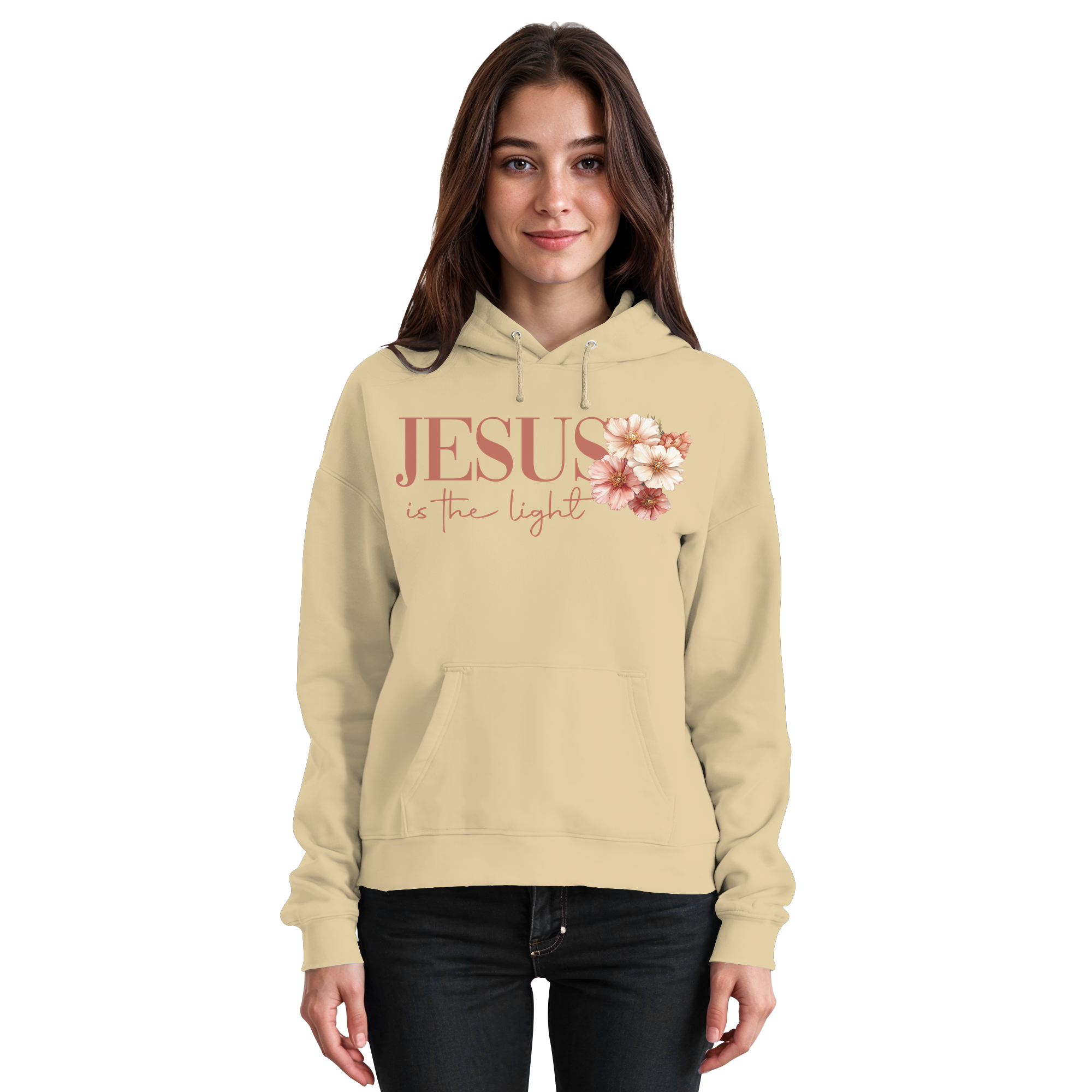 JESUS IS THE LIGHT CROSS FLOWERS - Basic Unisex Hoodie