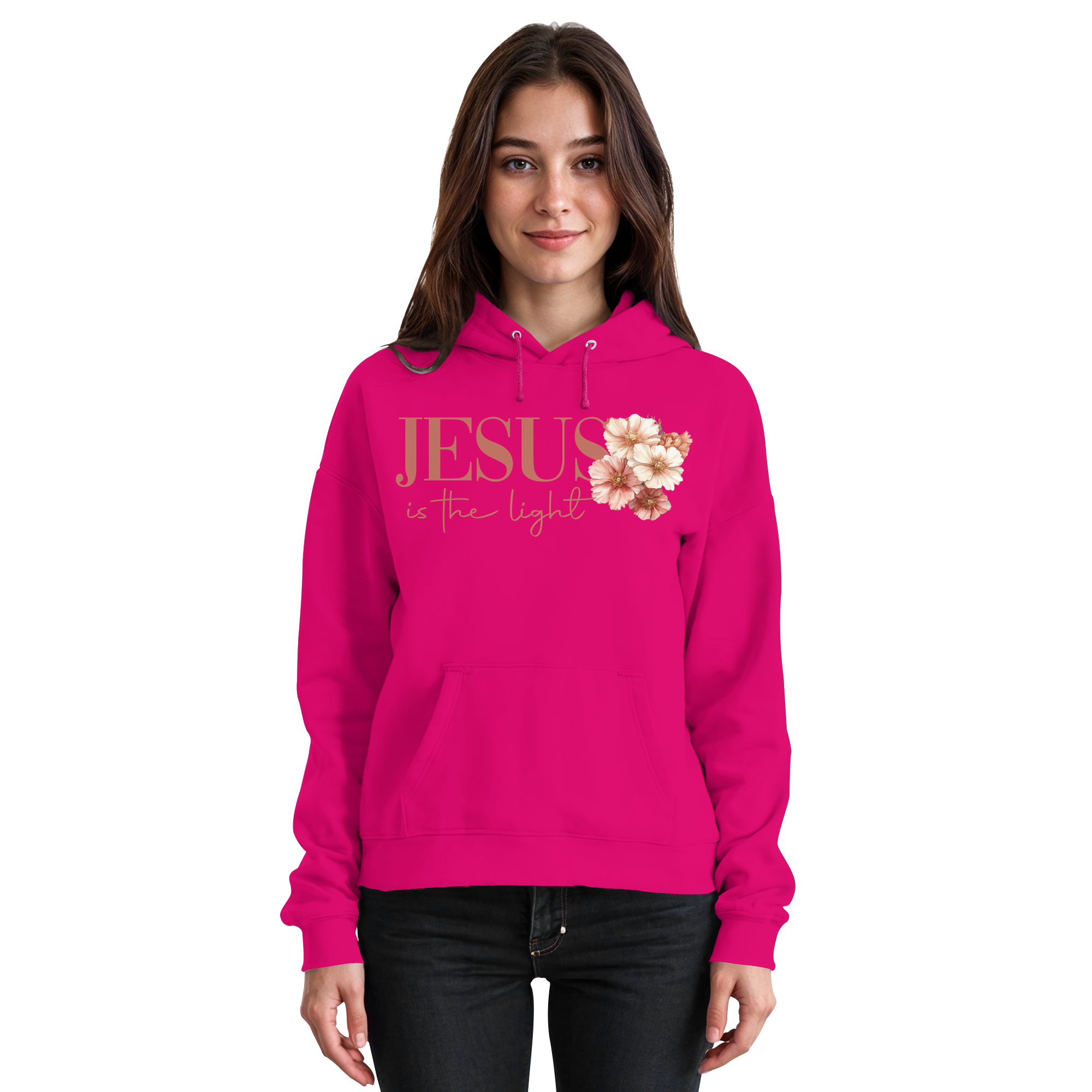 JESUS IS THE LIGHT CROSS FLOWERS - Basic Unisex Hoodie