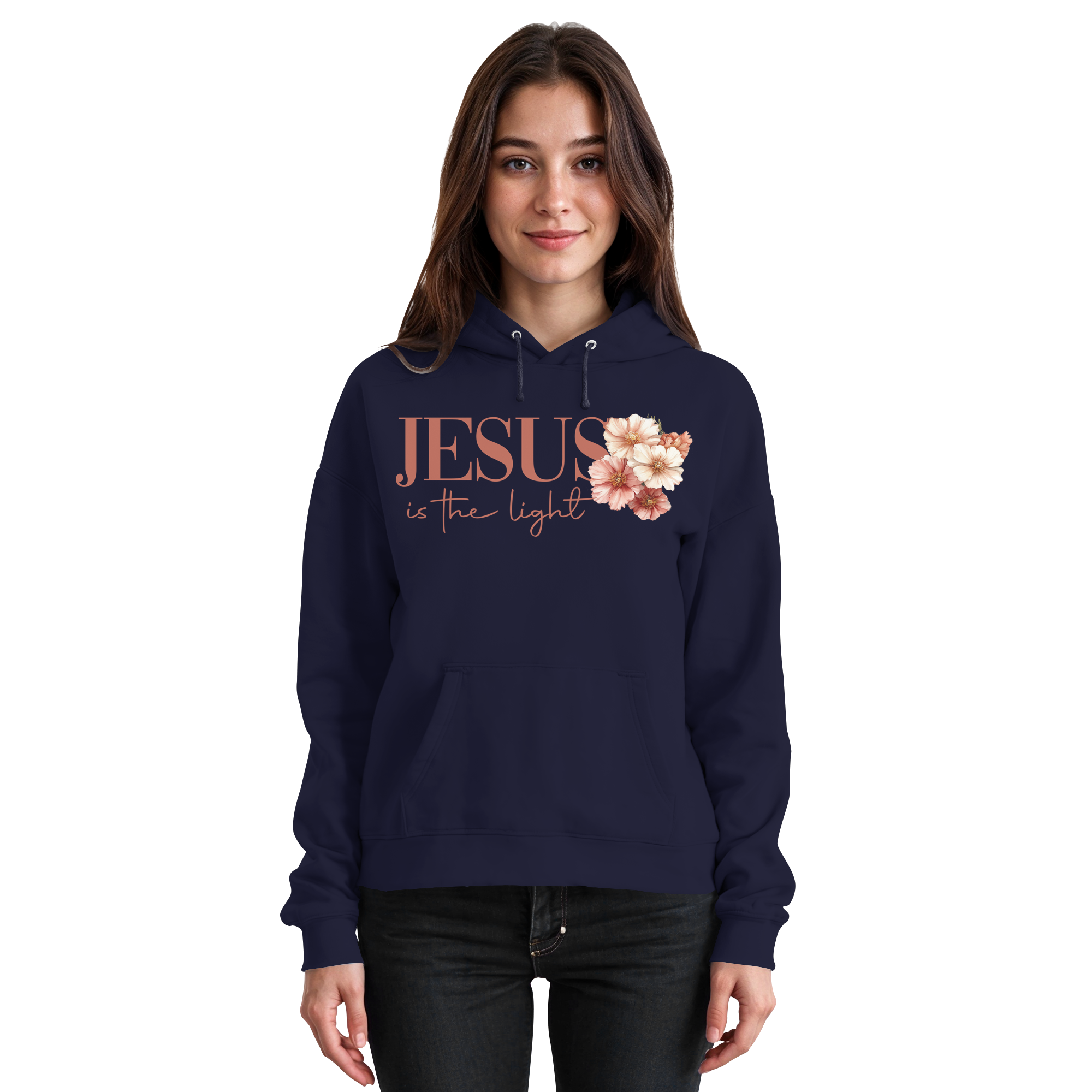 JESUS IS THE LIGHT CROSS FLOWERS - Basic Unisex Hoodie