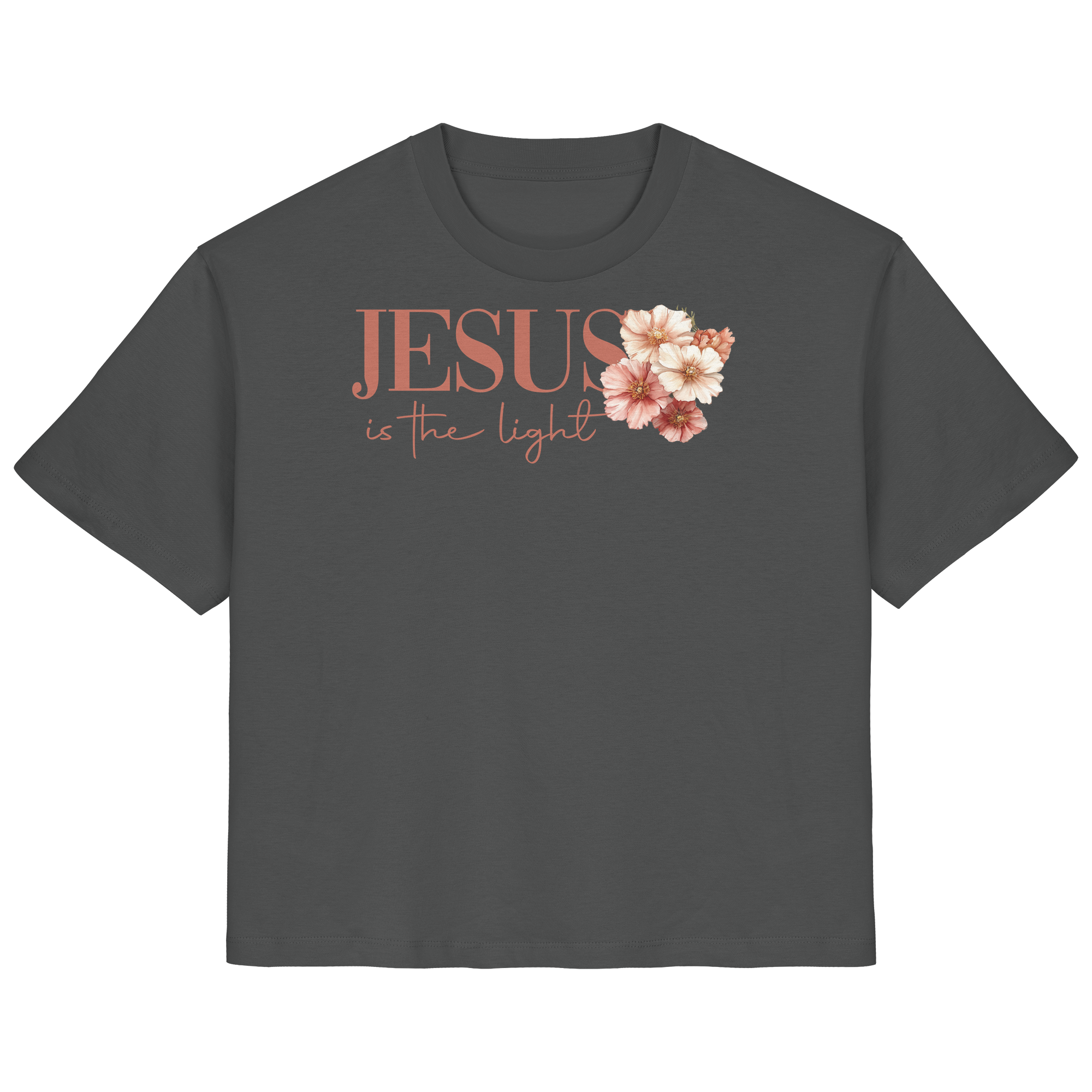 JESUS IS THE LIGHT CROSS FLOWERS - Frauen T-Shirt Bio Baumwolle