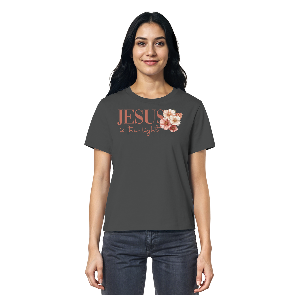 JESUS IS THE LIGHT CROSS FLOWERS - Frauen T-Shirt Bio Baumwolle