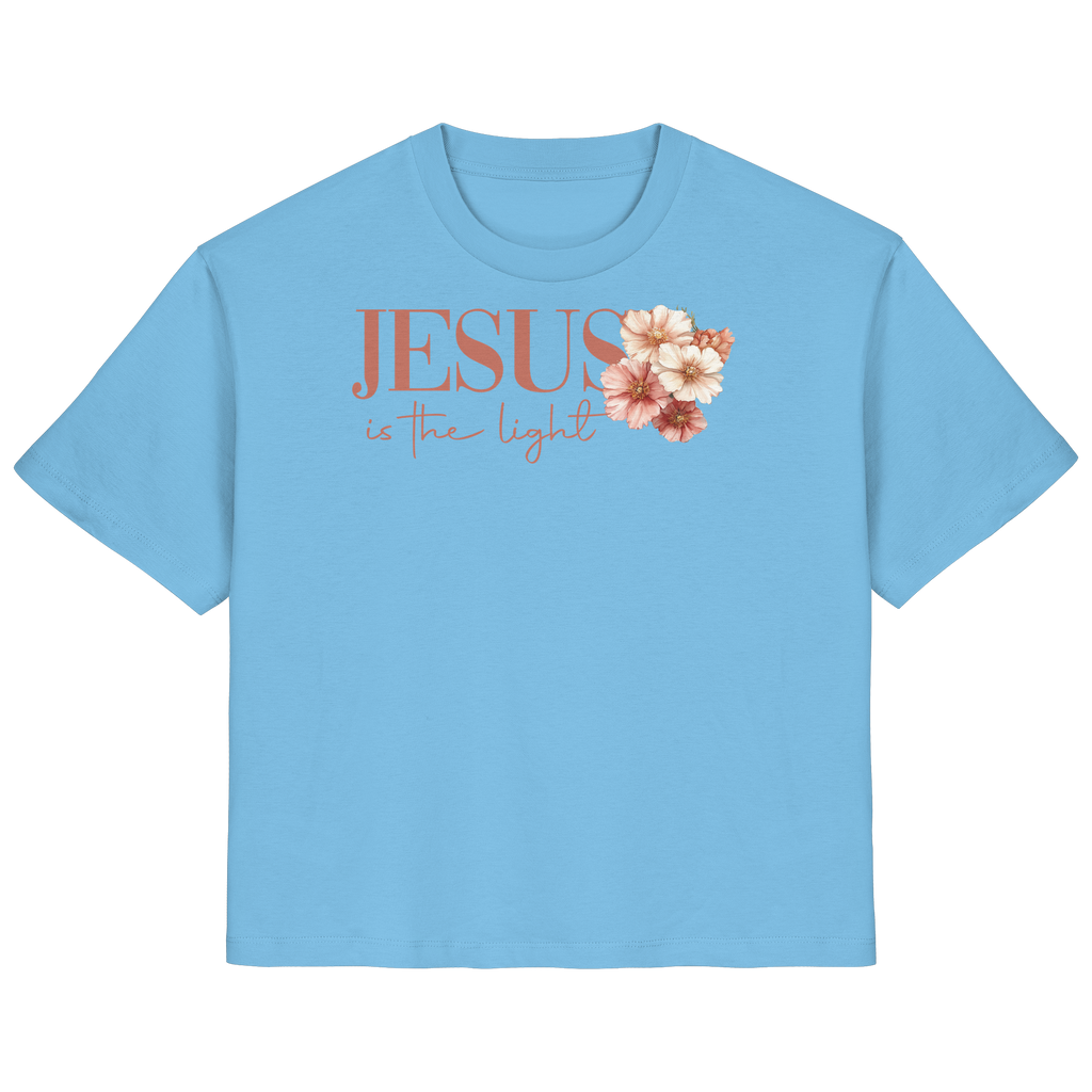 JESUS IS THE LIGHT CROSS FLOWERS - Frauen T-Shirt Bio Baumwolle