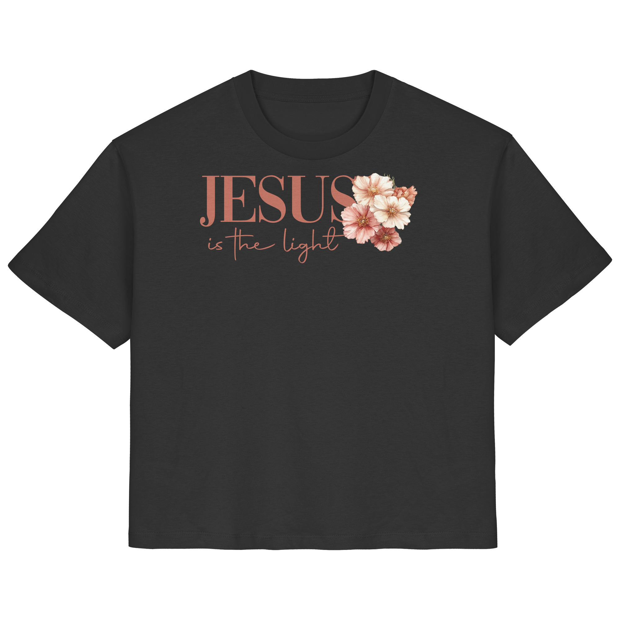 JESUS IS THE LIGHT CROSS FLOWERS - Frauen T-Shirt Bio Baumwolle