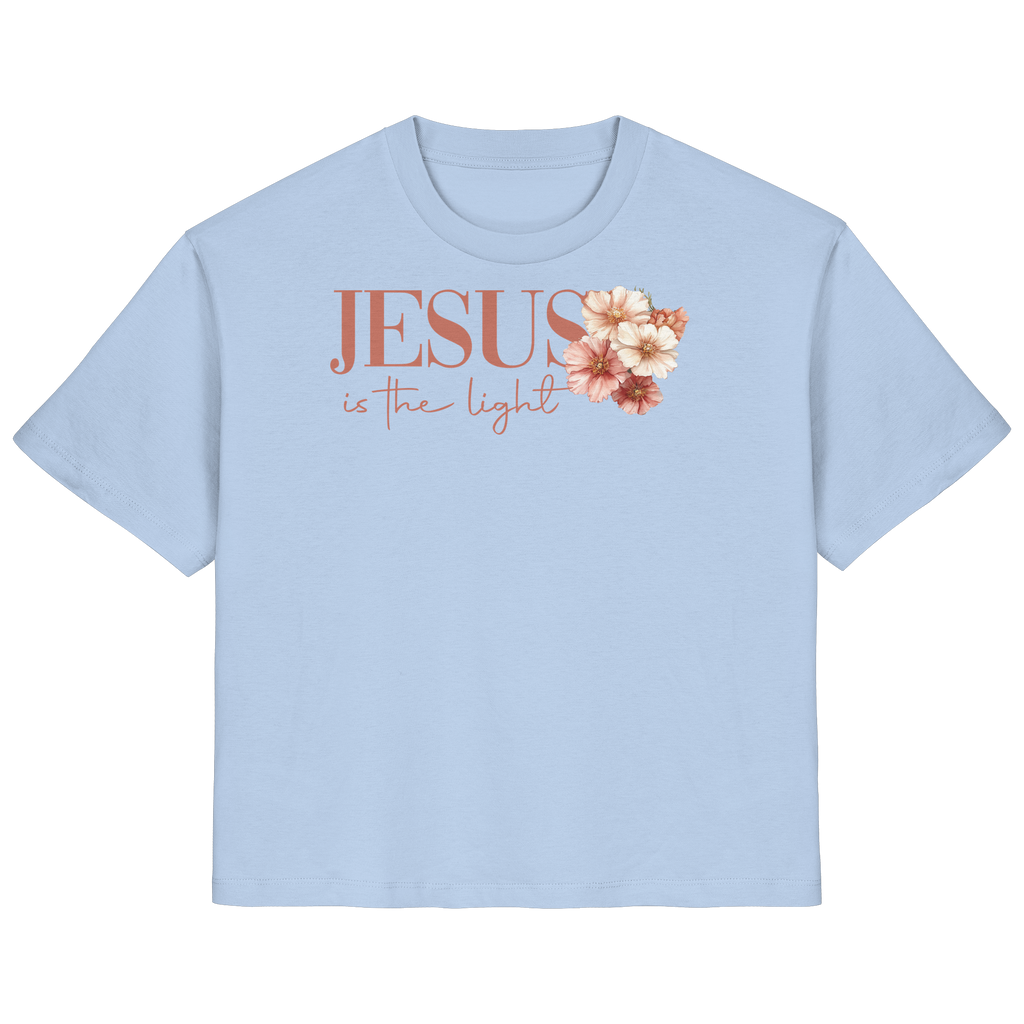 JESUS IS THE LIGHT CROSS FLOWERS - Frauen T-Shirt Bio Baumwolle