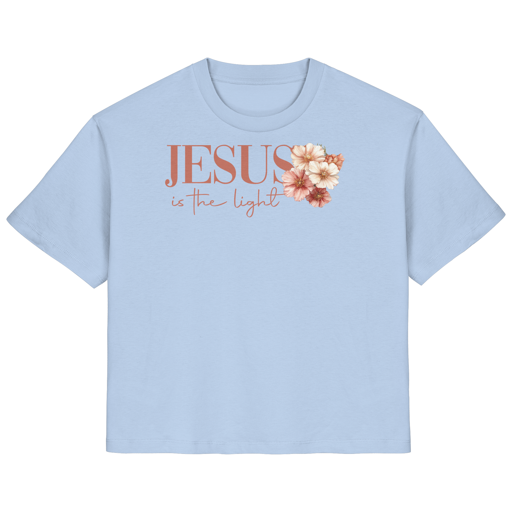JESUS IS THE LIGHT CROSS FLOWERS - Frauen T-Shirt Bio Baumwolle