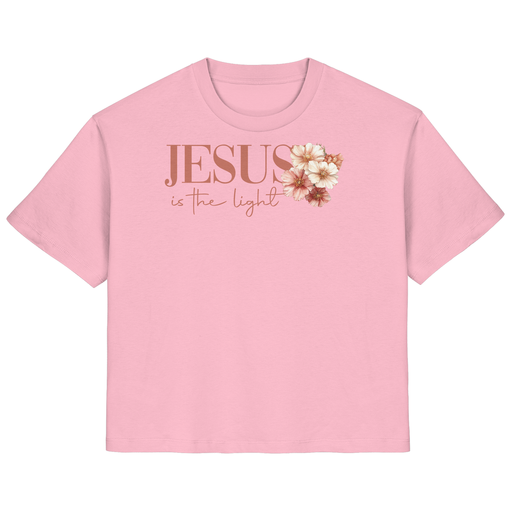 JESUS IS THE LIGHT CROSS FLOWERS - Frauen T-Shirt Bio Baumwolle