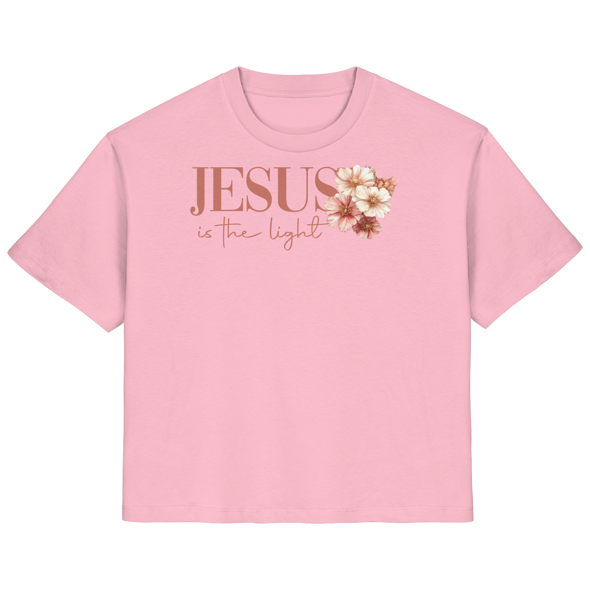 JESUS IS THE LIGHT CROSS FLOWERS - Frauen T-Shirt Bio Baumwolle