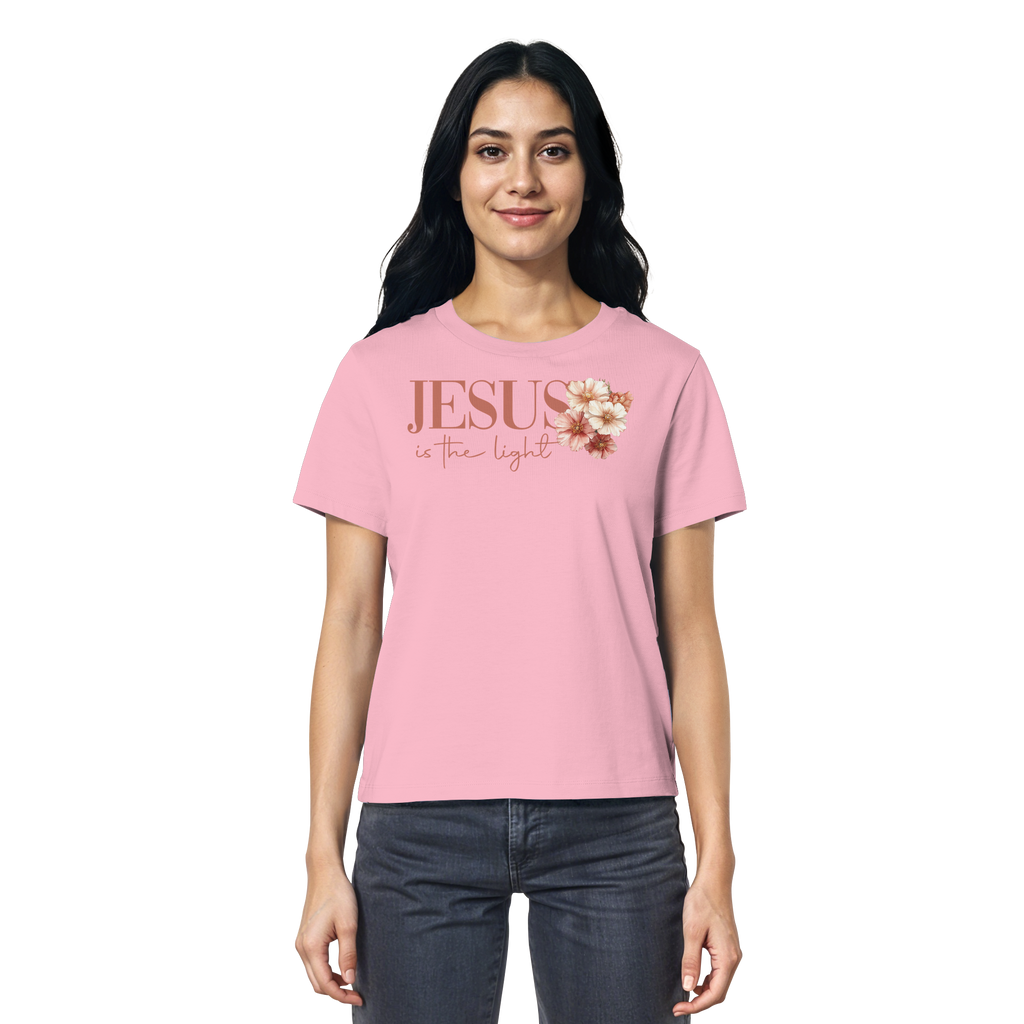 JESUS IS THE LIGHT CROSS FLOWERS - Frauen T-Shirt Bio Baumwolle