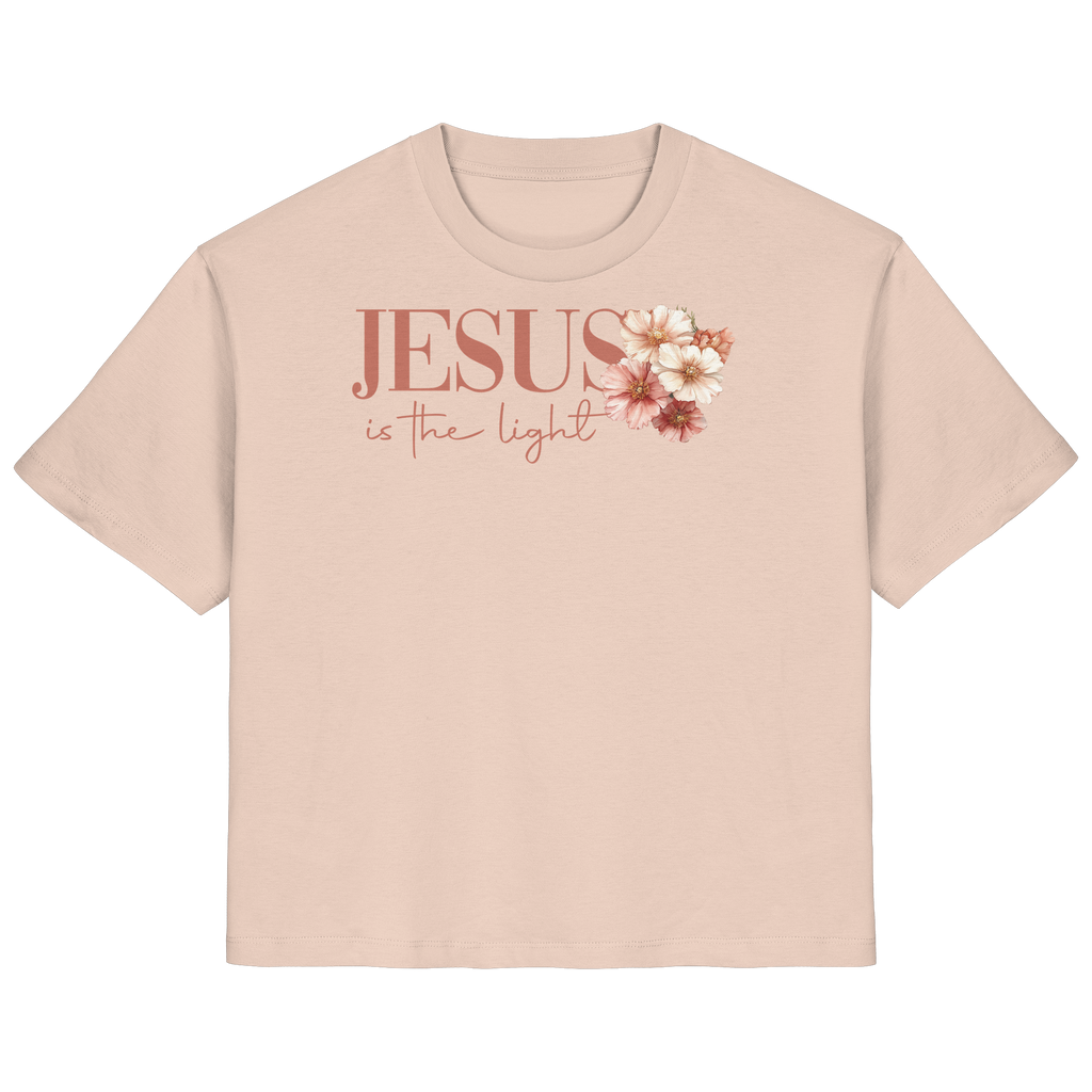 JESUS IS THE LIGHT CROSS FLOWERS - Frauen T-Shirt Bio Baumwolle
