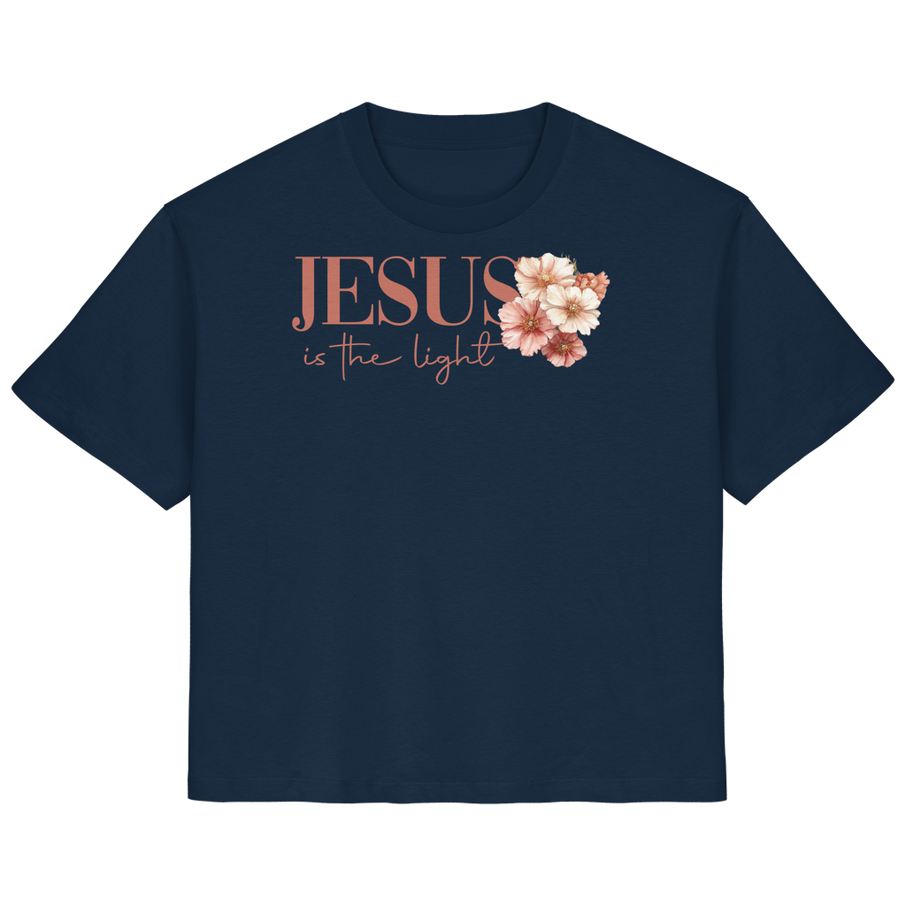 JESUS IS THE LIGHT CROSS FLOWERS - Frauen T-Shirt Bio Baumwolle