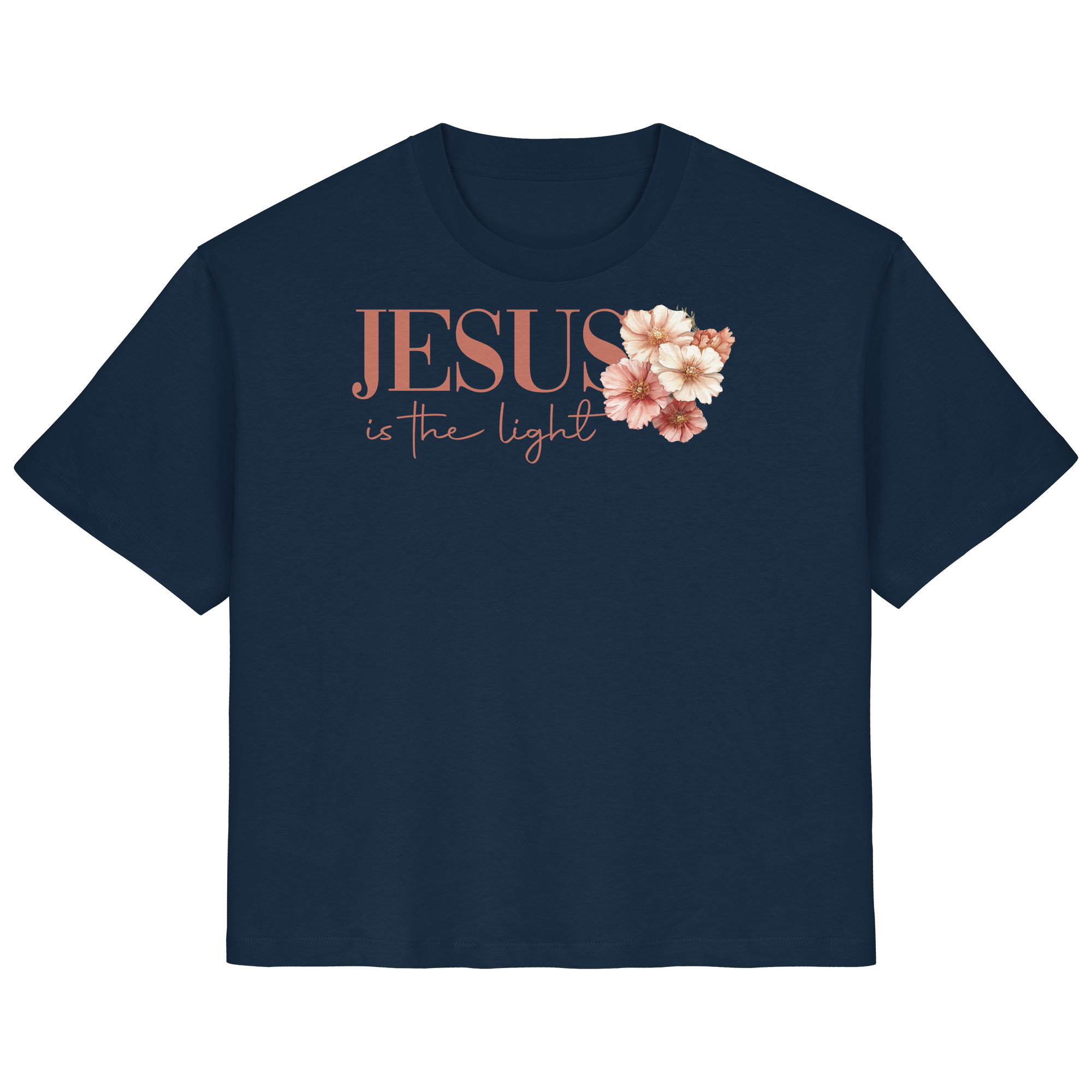 JESUS IS THE LIGHT CROSS FLOWERS - Frauen T-Shirt Bio Baumwolle
