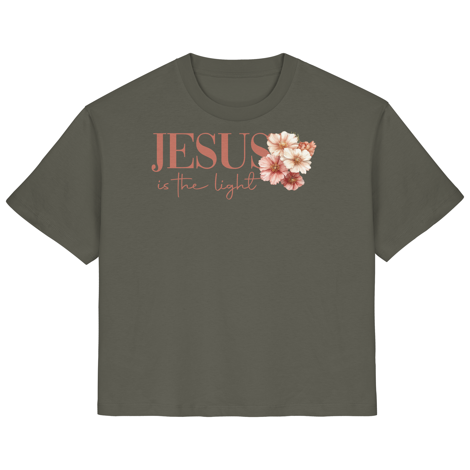 JESUS IS THE LIGHT CROSS FLOWERS - Frauen T-Shirt Bio Baumwolle