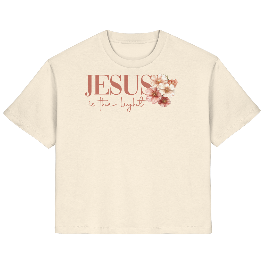 JESUS IS THE LIGHT CROSS FLOWERS - Frauen T-Shirt Bio Baumwolle