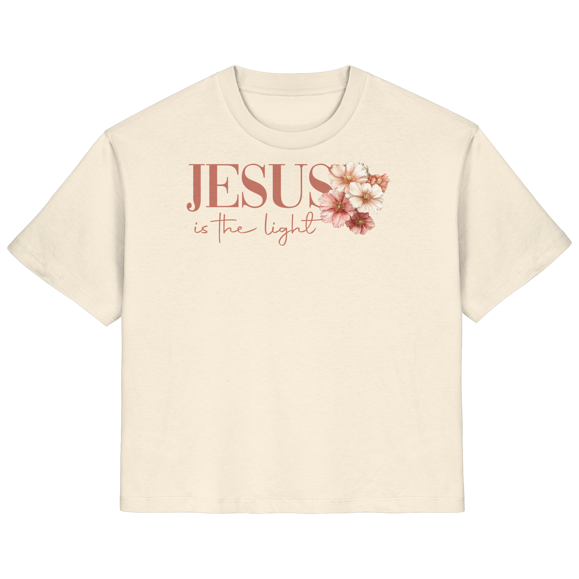 JESUS IS THE LIGHT CROSS FLOWERS - Frauen T-Shirt Bio Baumwolle