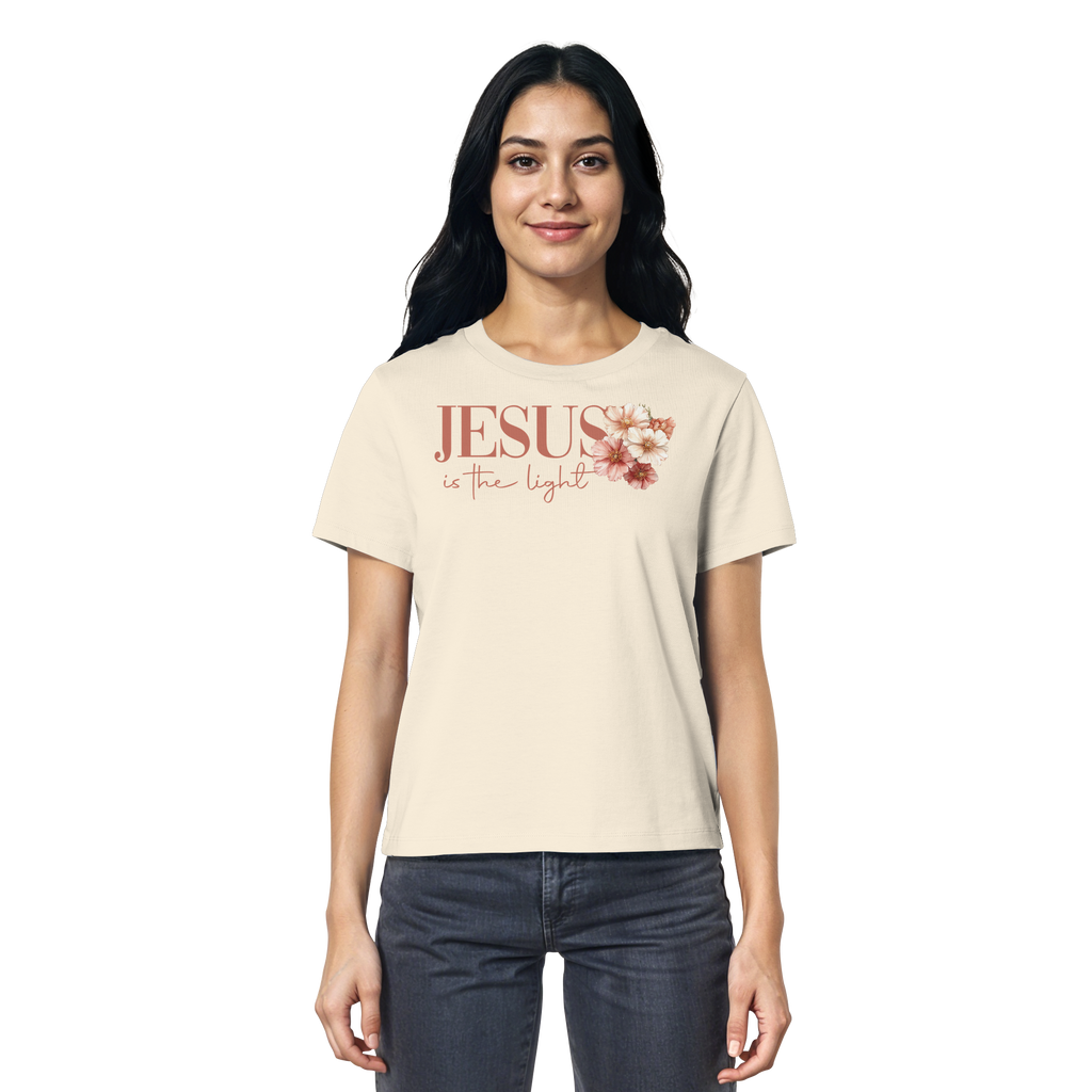 JESUS IS THE LIGHT CROSS FLOWERS - Frauen T-Shirt Bio Baumwolle