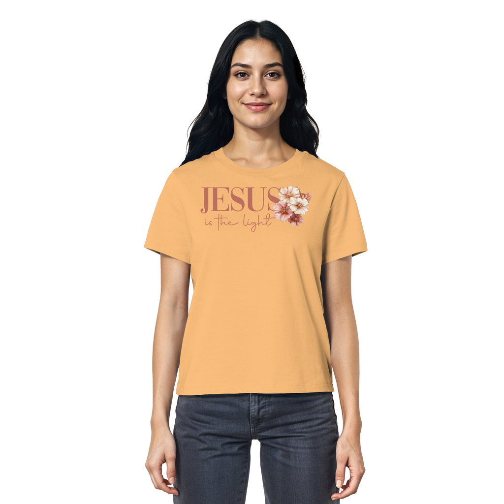 JESUS IS THE LIGHT CROSS FLOWERS - Frauen T-Shirt Bio Baumwolle