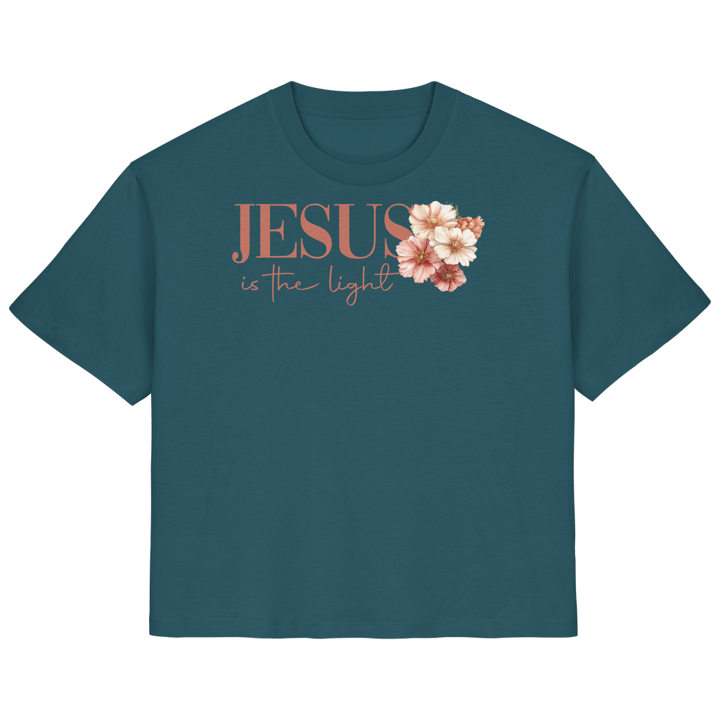 JESUS IS THE LIGHT CROSS FLOWERS - Frauen T-Shirt Bio Baumwolle