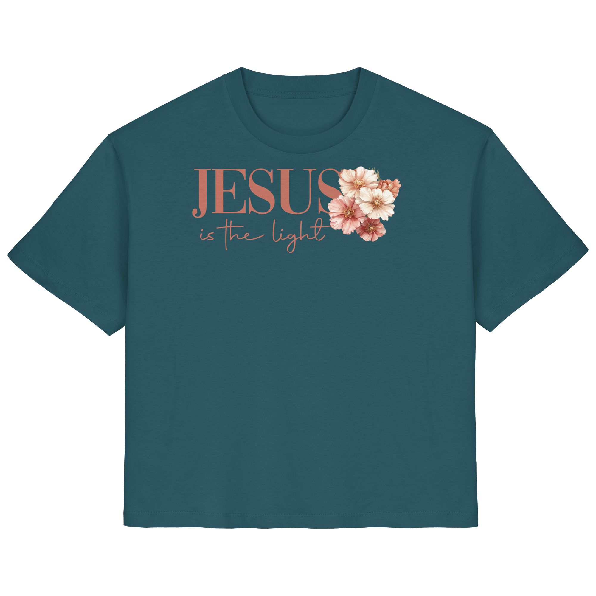 JESUS IS THE LIGHT CROSS FLOWERS - Frauen T-Shirt Bio Baumwolle
