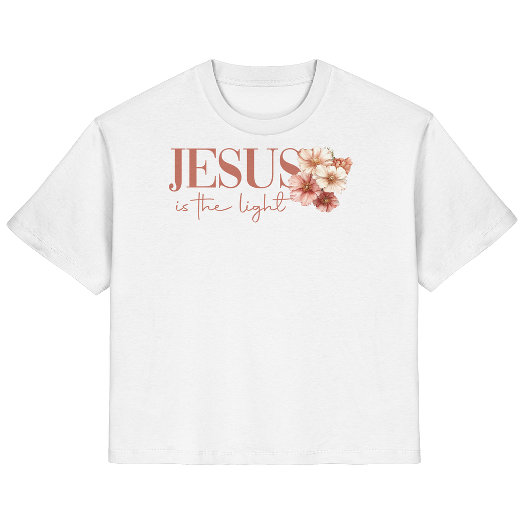 JESUS IS THE LIGHT CROSS FLOWERS - Frauen T-Shirt Bio Baumwolle