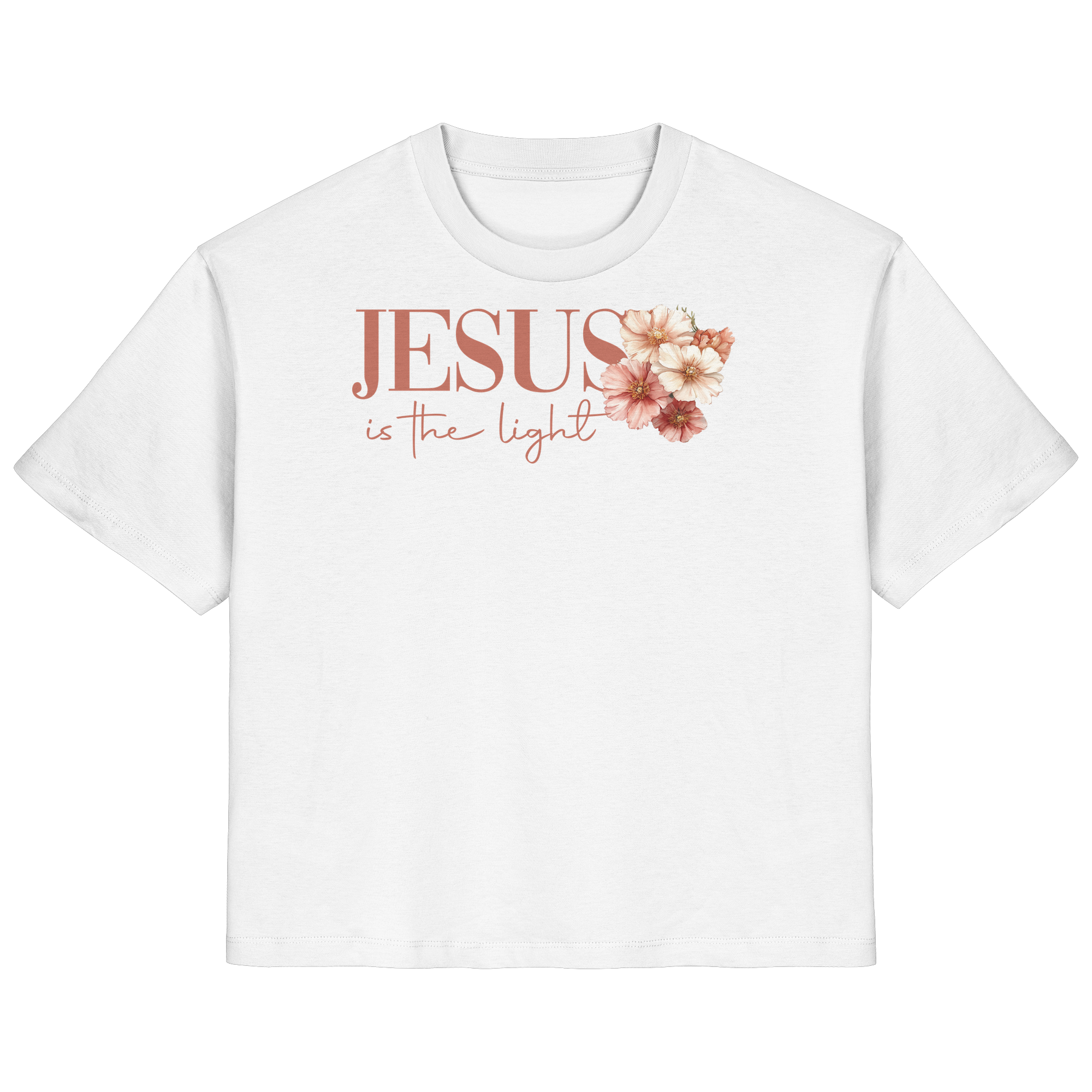 JESUS IS THE LIGHT CROSS FLOWERS - Frauen T-Shirt Bio Baumwolle